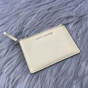 Marc Jacobs Leather Top Zip Card Case Wristlet Wallet Light Yellow